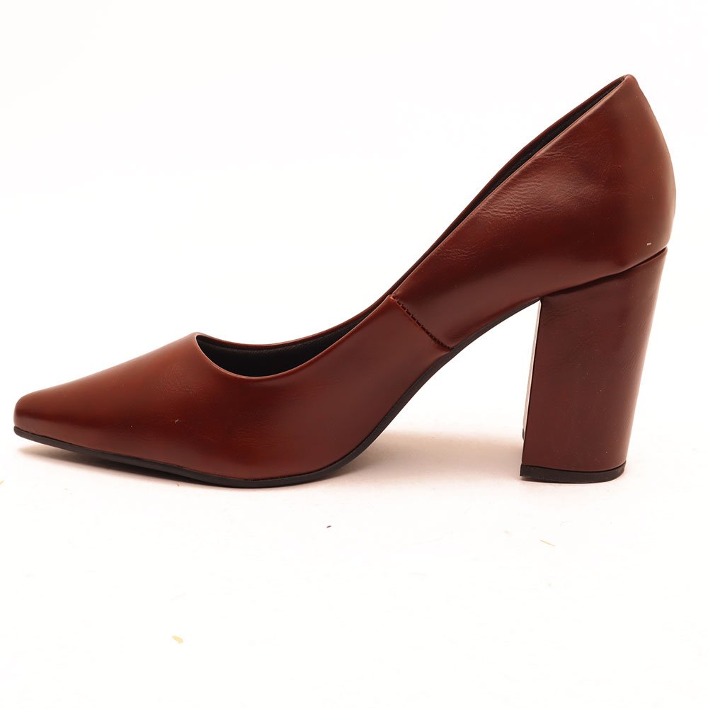 Scarpin Sapato da Corte Salto Bloco Alto Bico Fino Marrom 6