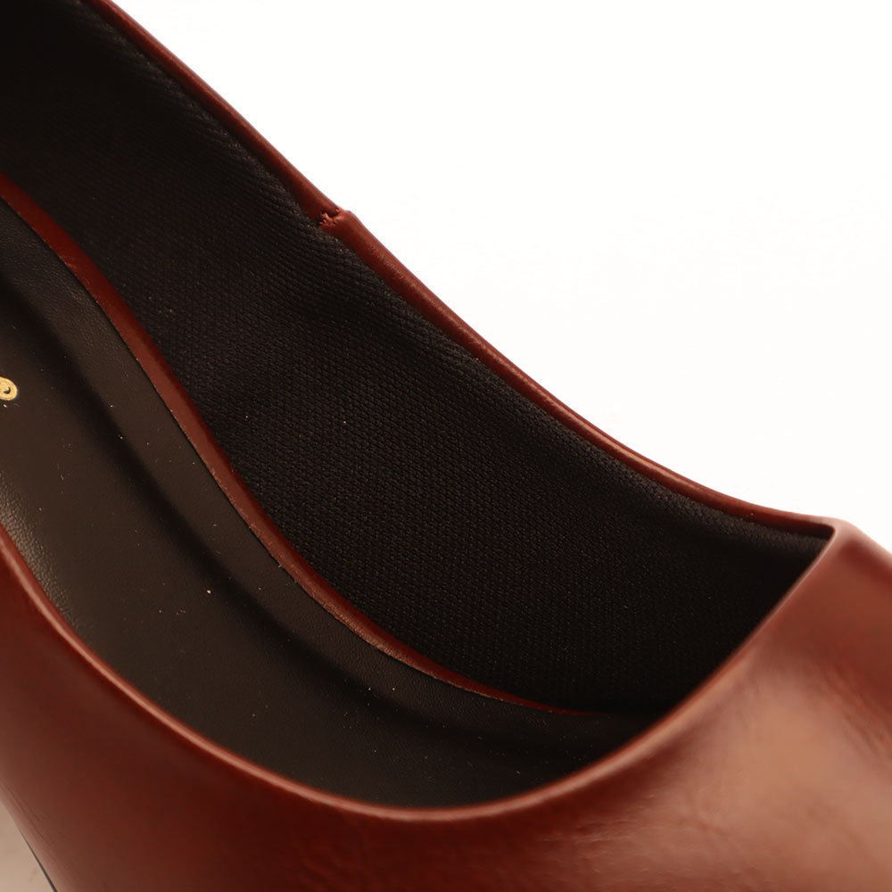 Scarpin Sapato da Corte Salto Bloco Alto Bico Fino Marrom 7
