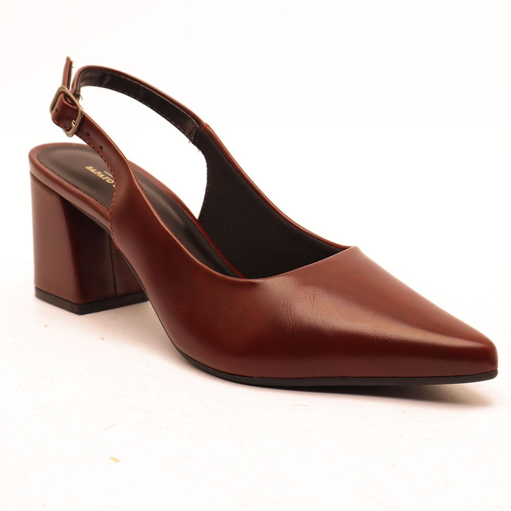 Scarpin Sapato da Corte Slingback Salto Bloco Médio Marrom 2