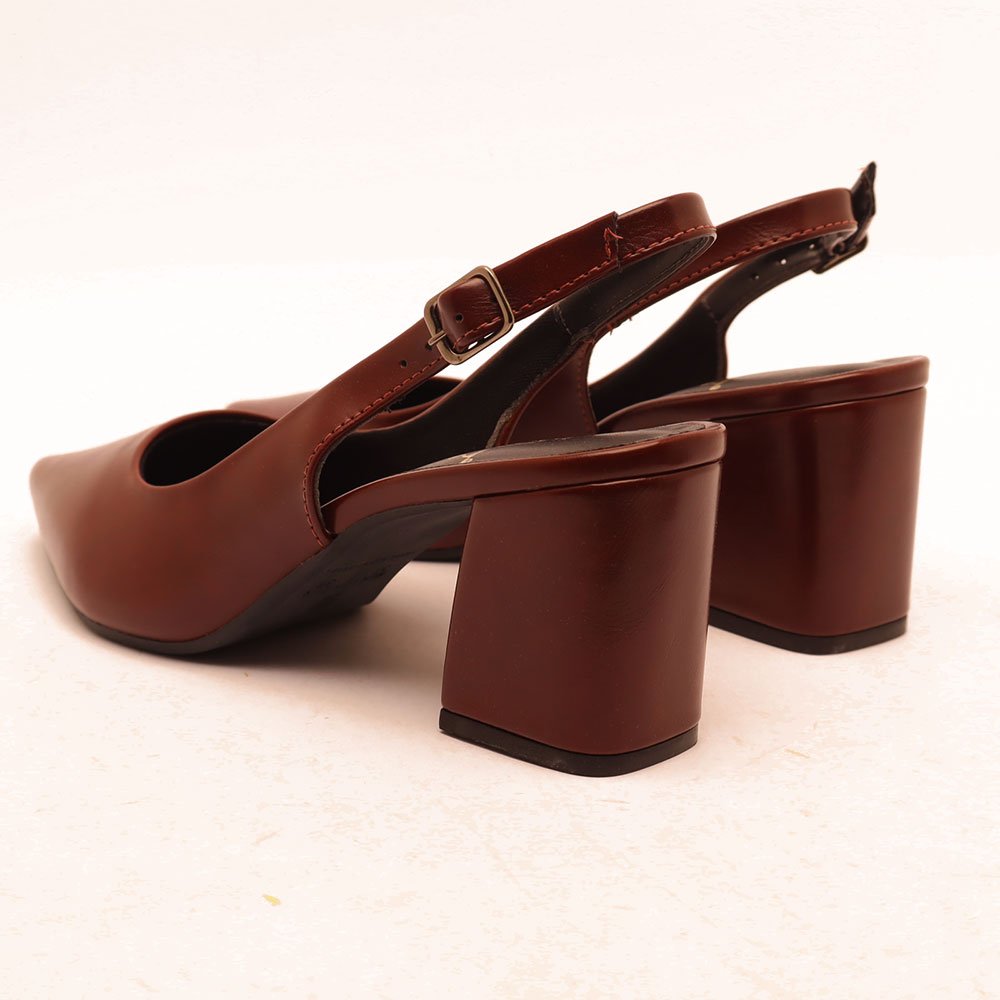 Scarpin Sapato da Corte Slingback Salto Bloco Médio Marrom 4
