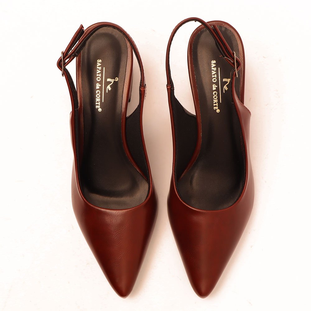 Scarpin Sapato da Corte Slingback Salto Bloco Médio Marrom 5