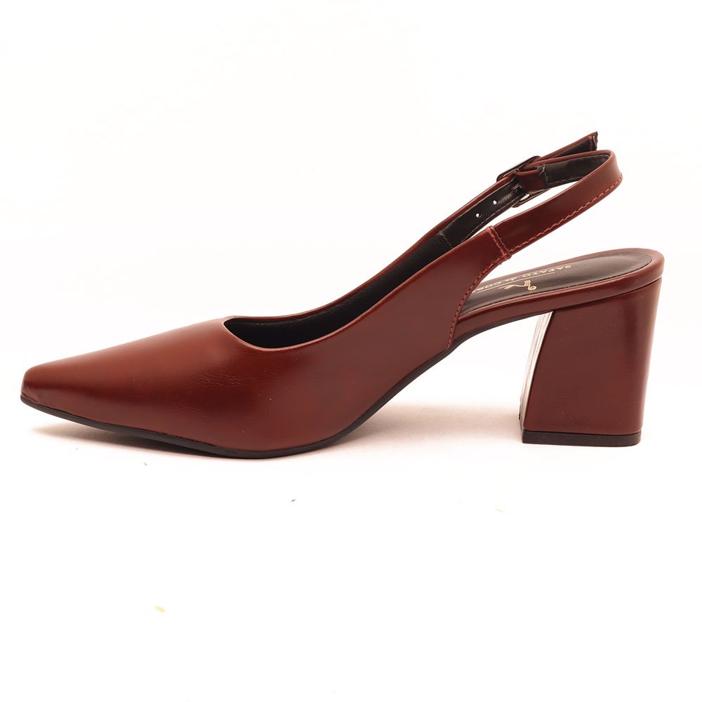 Scarpin Sapato da Corte Slingback Salto Bloco Médio Marrom 6