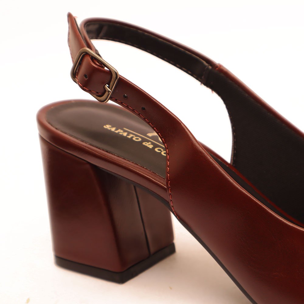 Scarpin Sapato da Corte Slingback Salto Bloco Médio Marrom 8