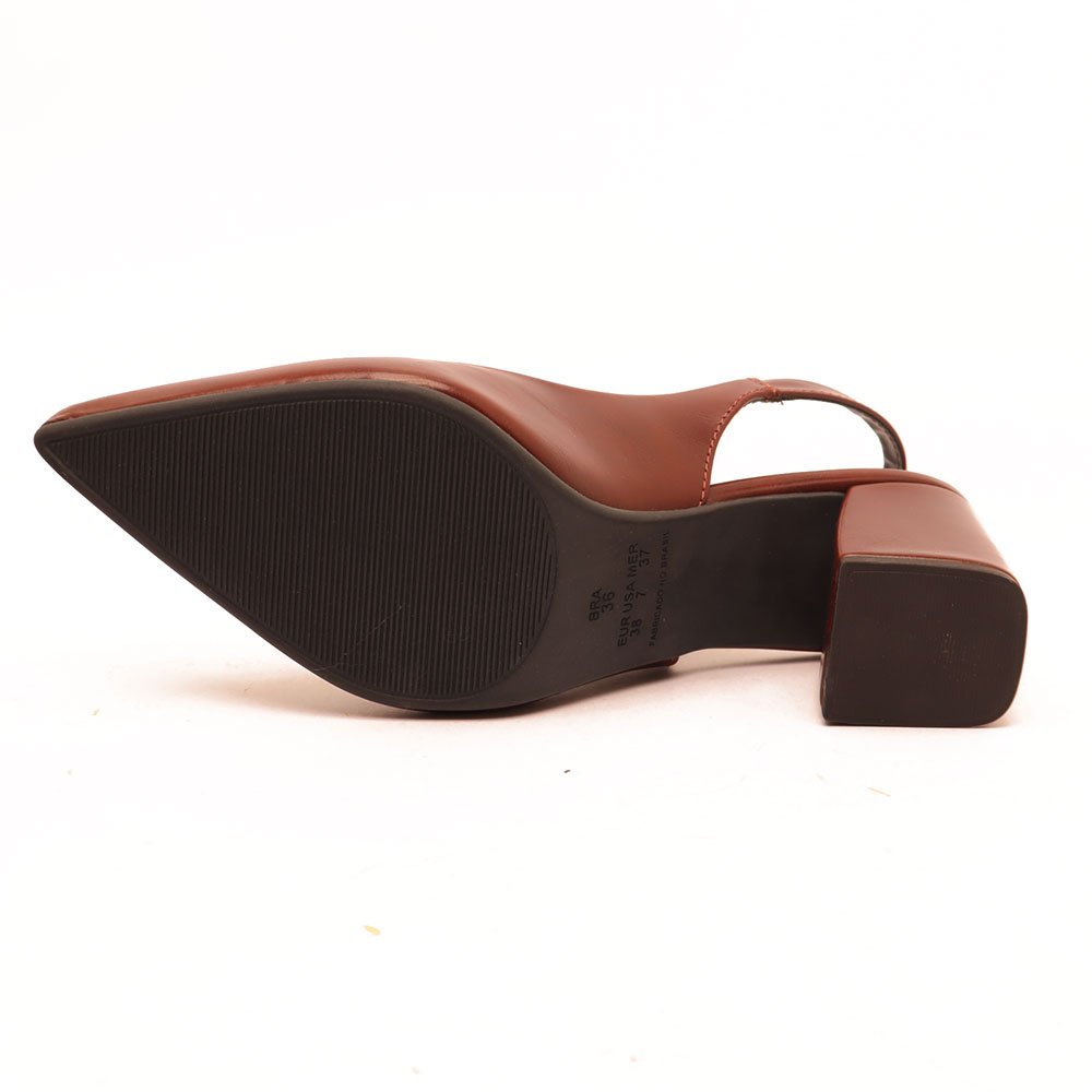 Scarpin Sapato da Corte Slingback Salto Bloco Médio Marrom 9