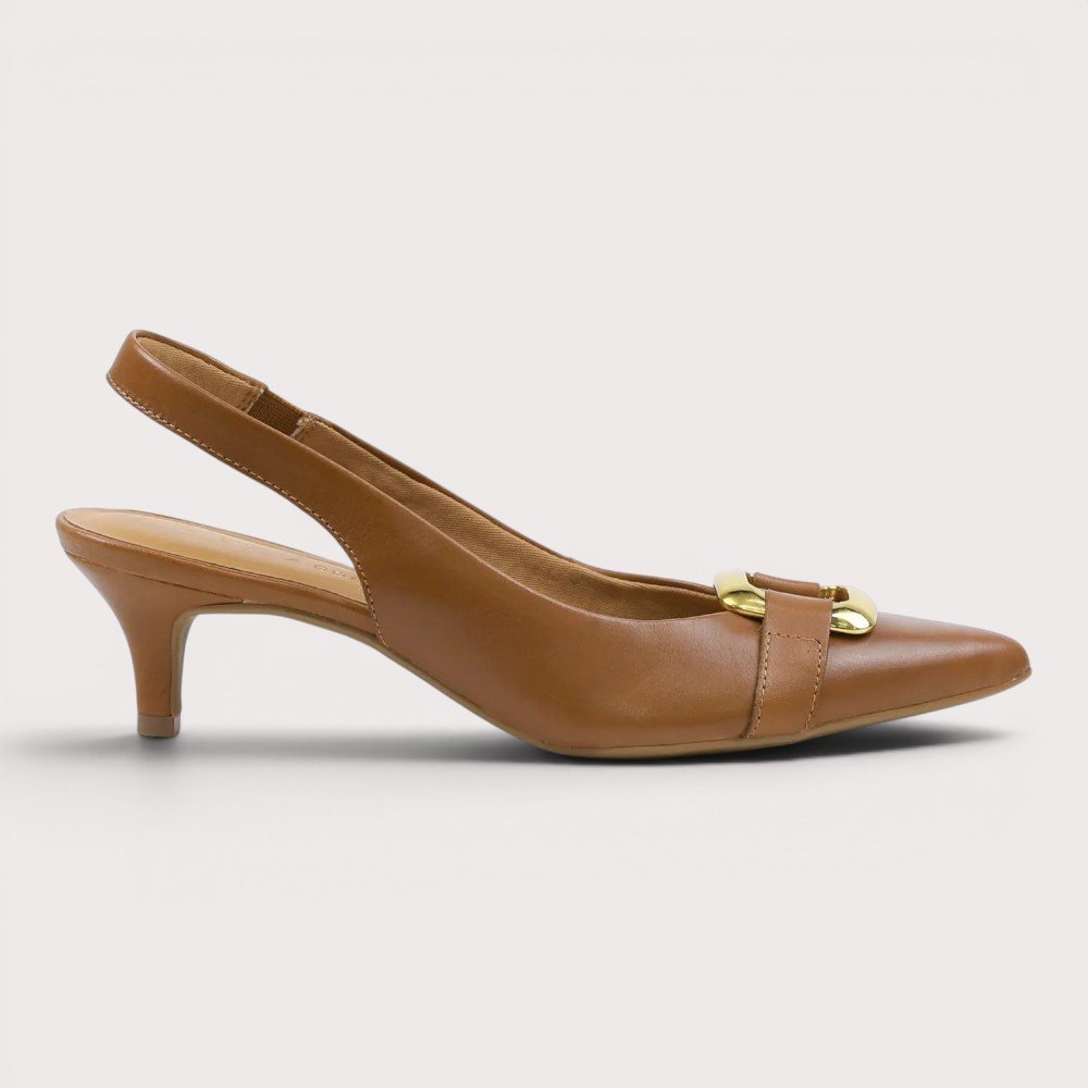 Slingback Giulia Domna Couro Salto Baixo Fino Fivela