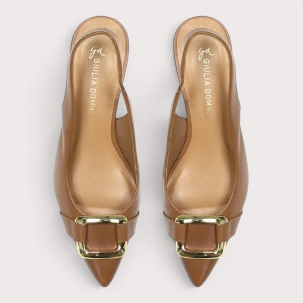 Slingback Giulia Domna Couro Salto Baixo Fino Fivela Caramelo 3