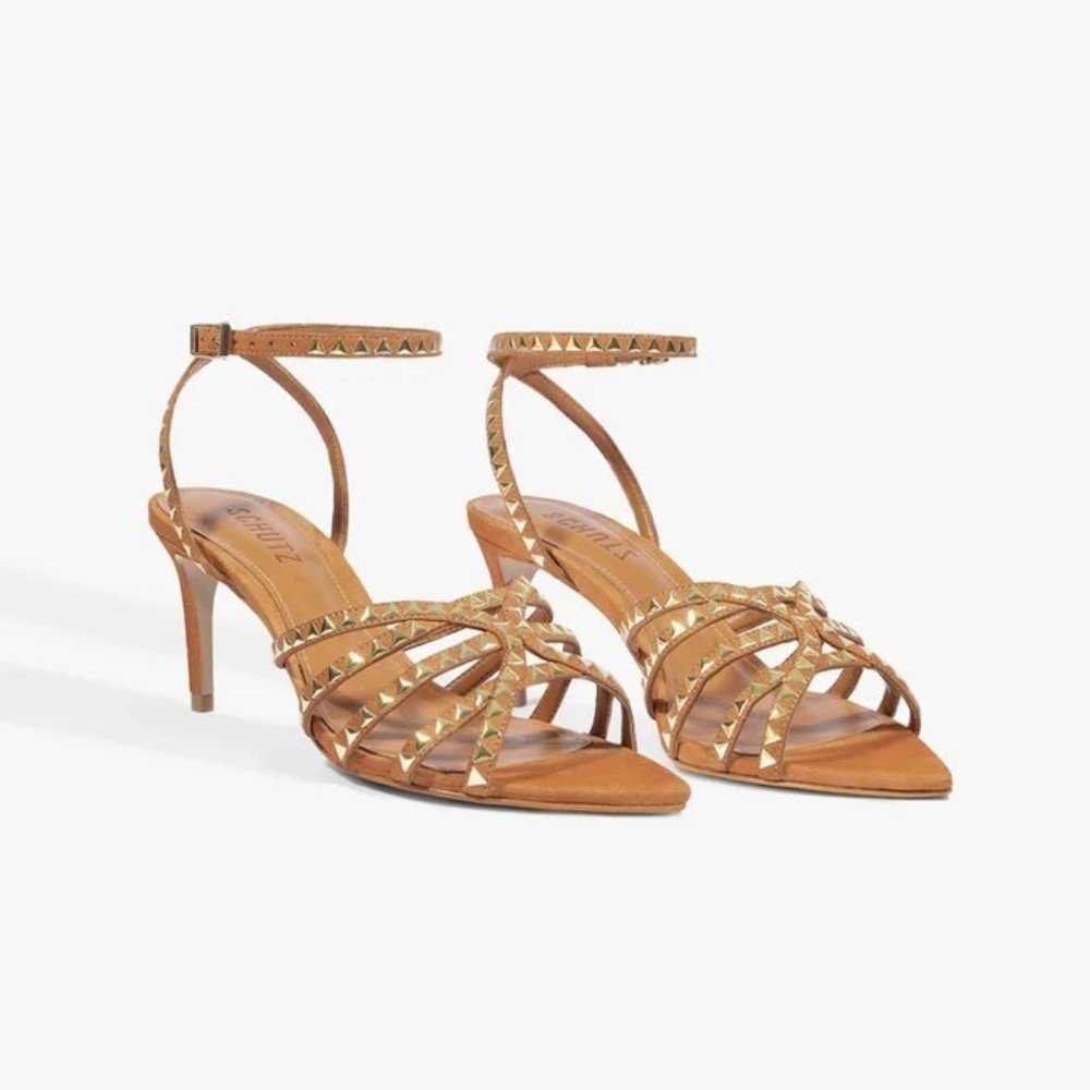 Sandália Feminina Schutz Millão Couro Spikes Caramelo 2