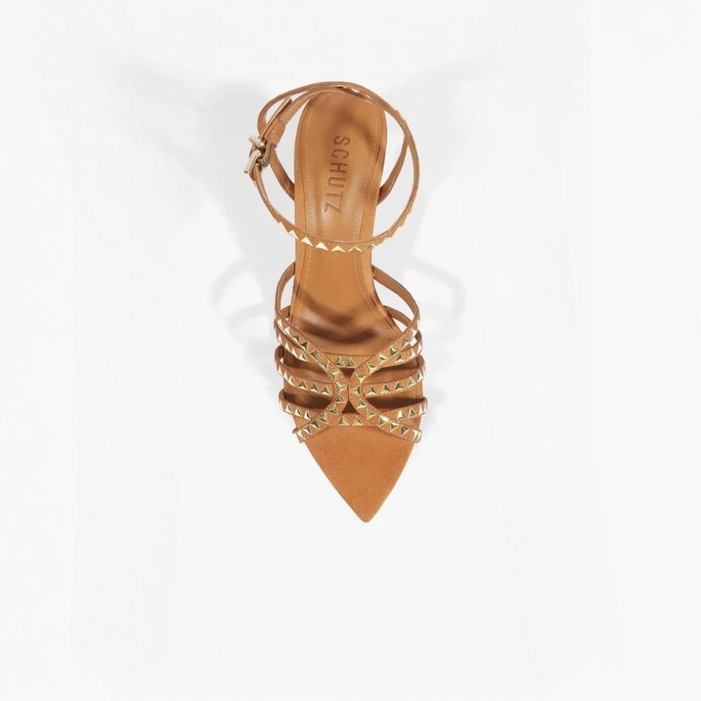 Sandália Feminina Schutz Millão Couro Spikes Caramelo 5