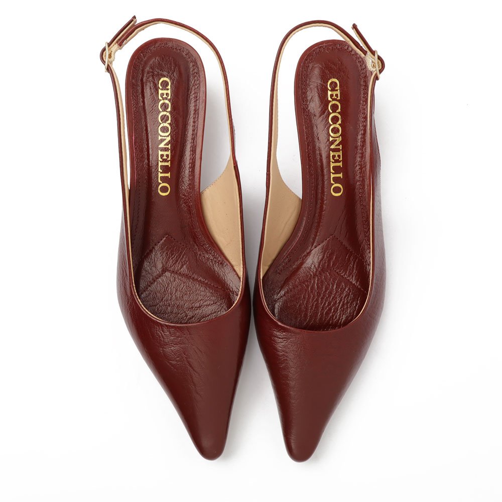 Scarpin Cecconello Couro Salto Baixo Cromado Geométrico Vinho 5