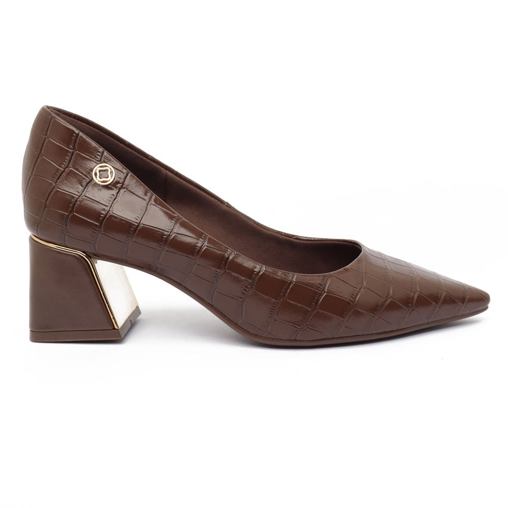 Scarpin Sapato Da Corte Salto Bloco Médio Detalhe Metal