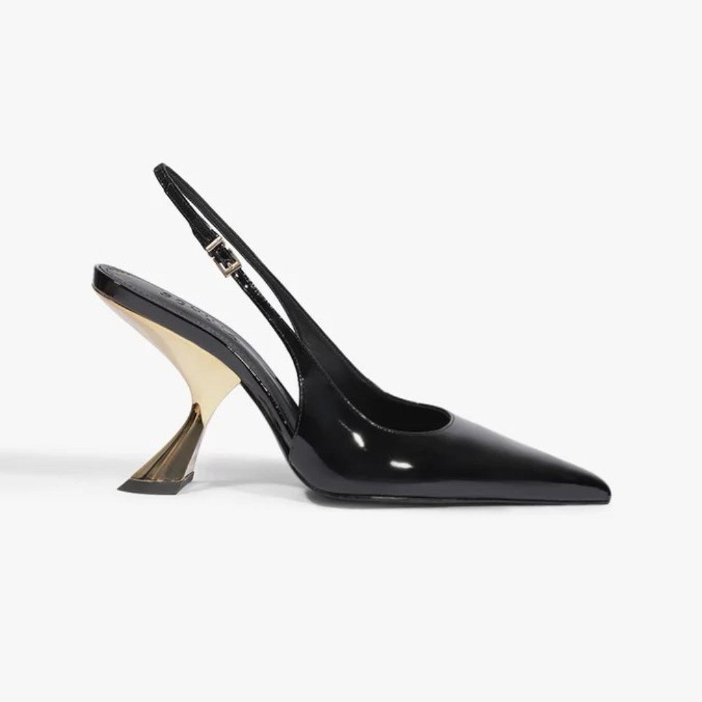 Slingback Schutz Eleanor Salto Alto Cromado Couro