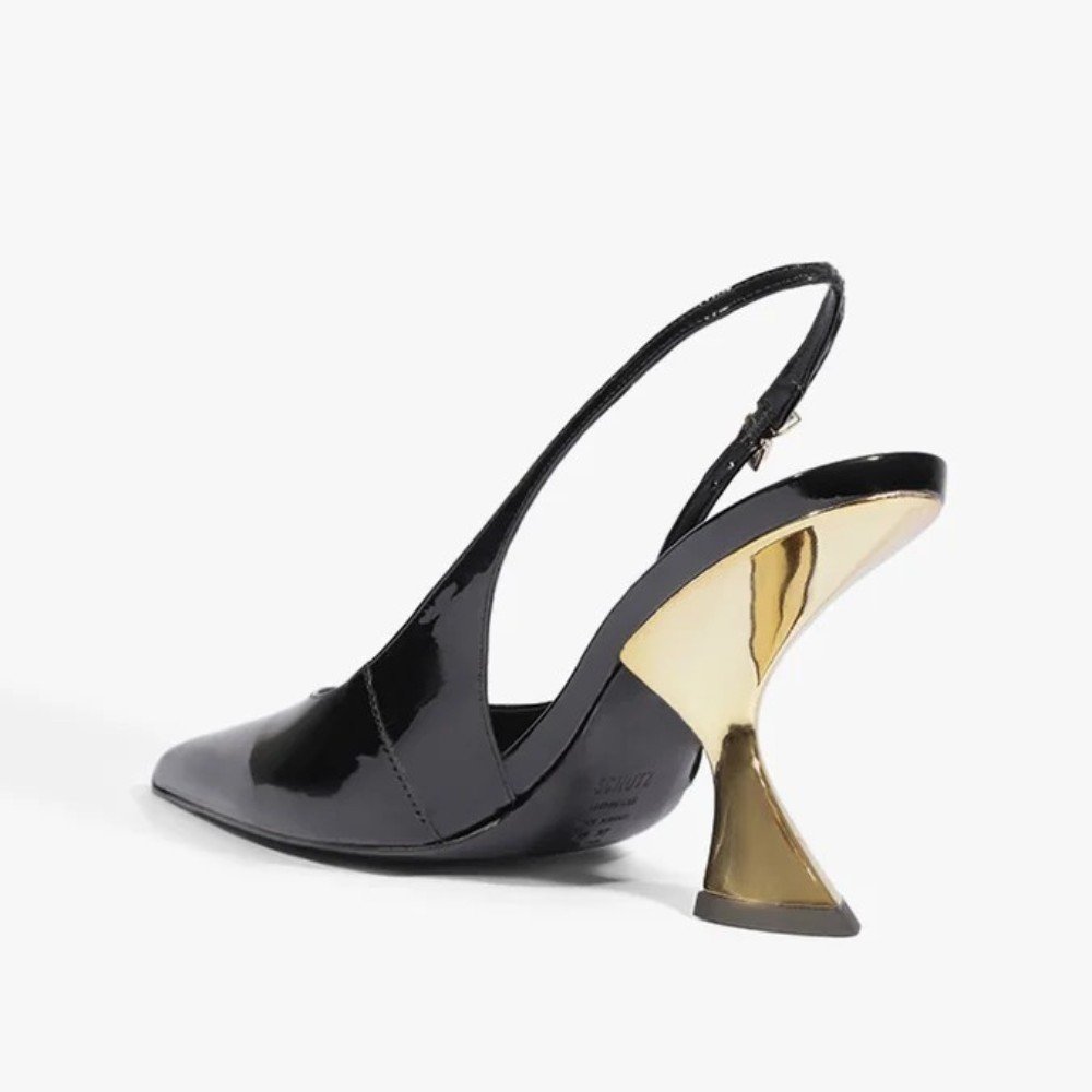 Slingback Schutz Eleanor Salto Alto Cromado Couro Preto 4