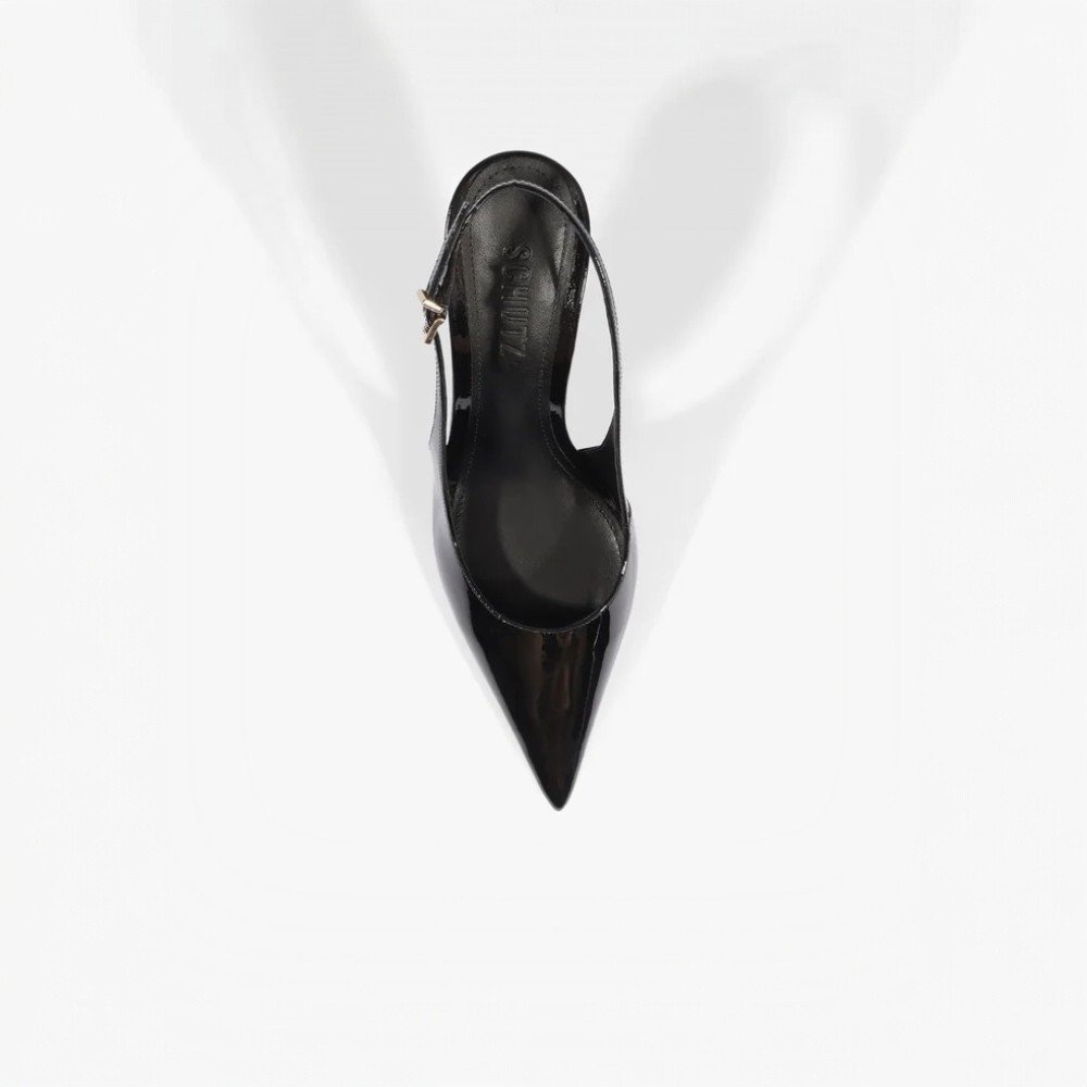 Slingback Schutz Eleanor Salto Alto Cromado Couro Preto 5