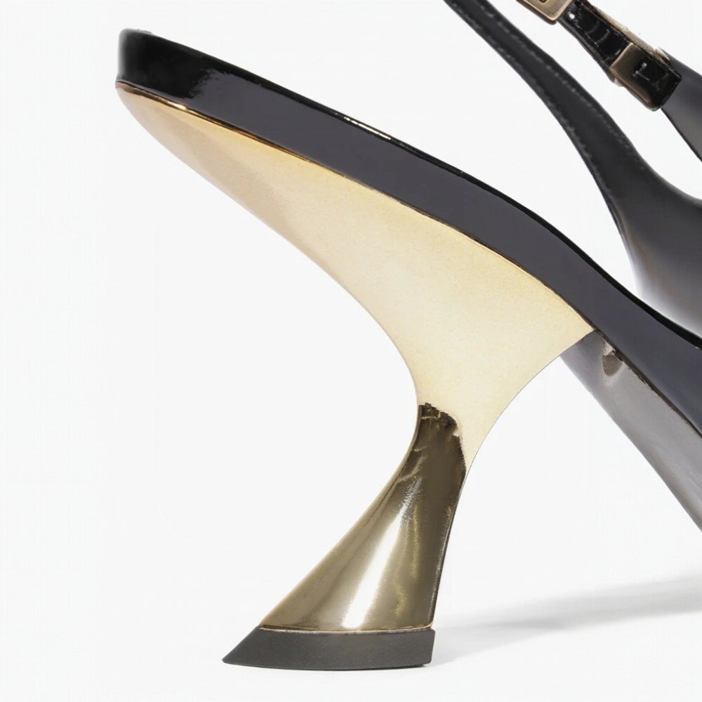 Slingback Schutz Eleanor Salto Alto Cromado Couro Preto 6