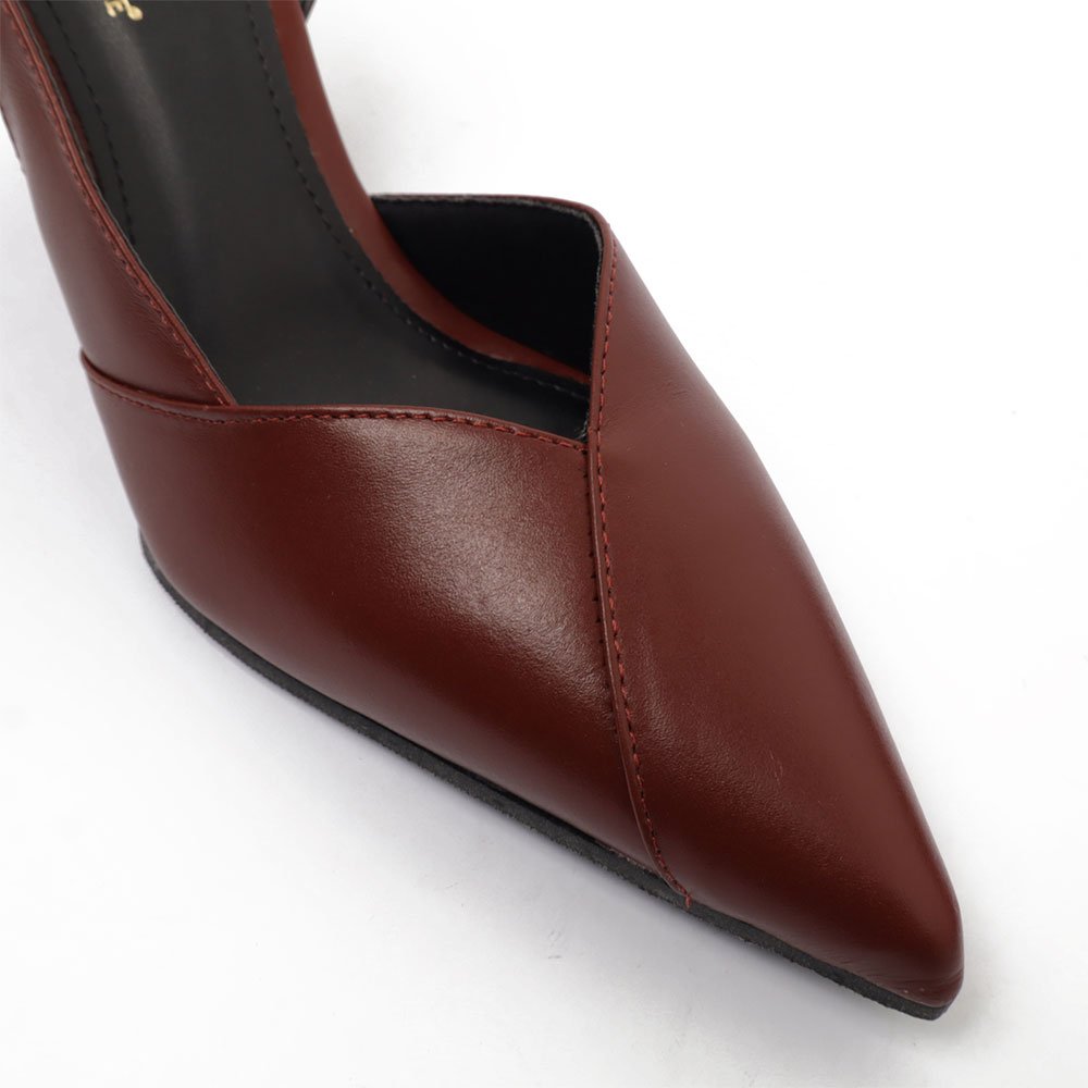 Slingback Sapato Da Corte Salto Anabela Alto Bico Alongado Couro Marrom 7
