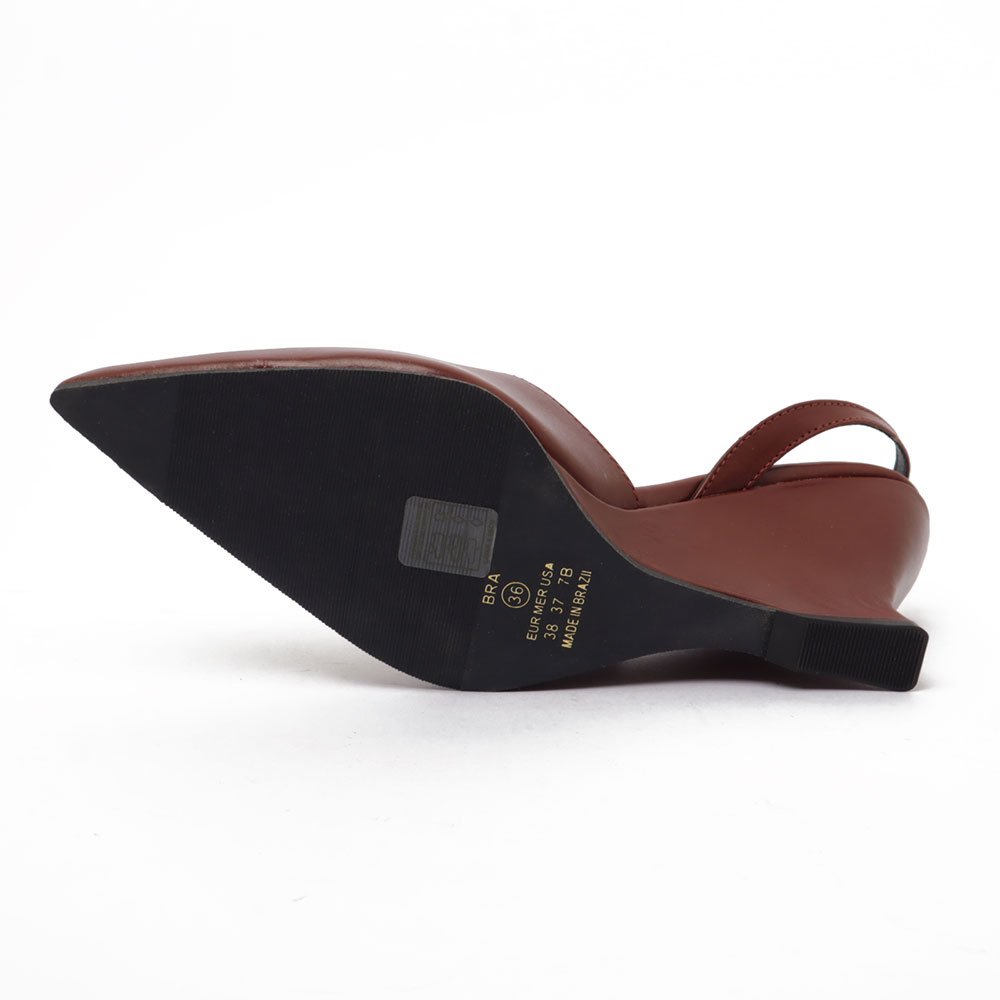 Slingback Sapato Da Corte Salto Anabela Alto Bico Alongado Couro Marrom 8