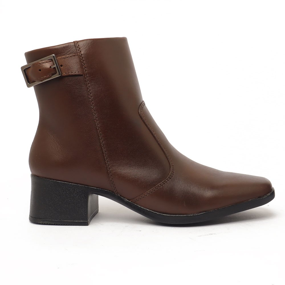 Bota Feminina Sapato Da Corte Couro Salto Bloco Médio Cano Curto