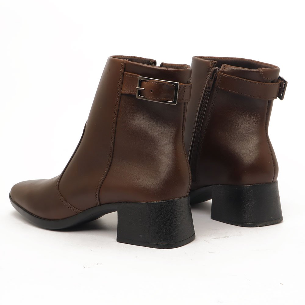 Bota Feminina Sapato Da Corte Couro Salto Bloco Médio Cano Curto Café 4