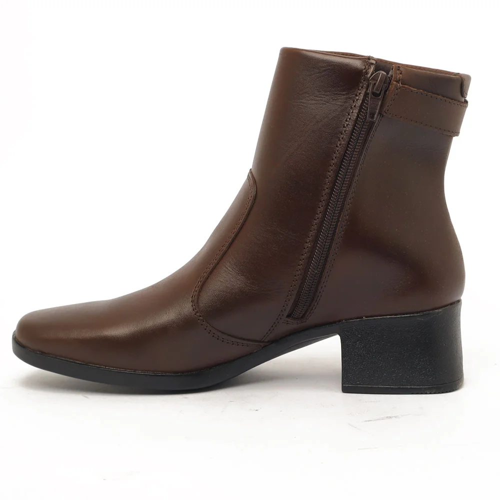 Bota Feminina Sapato Da Corte Couro Salto Bloco Médio Cano Curto Café 7