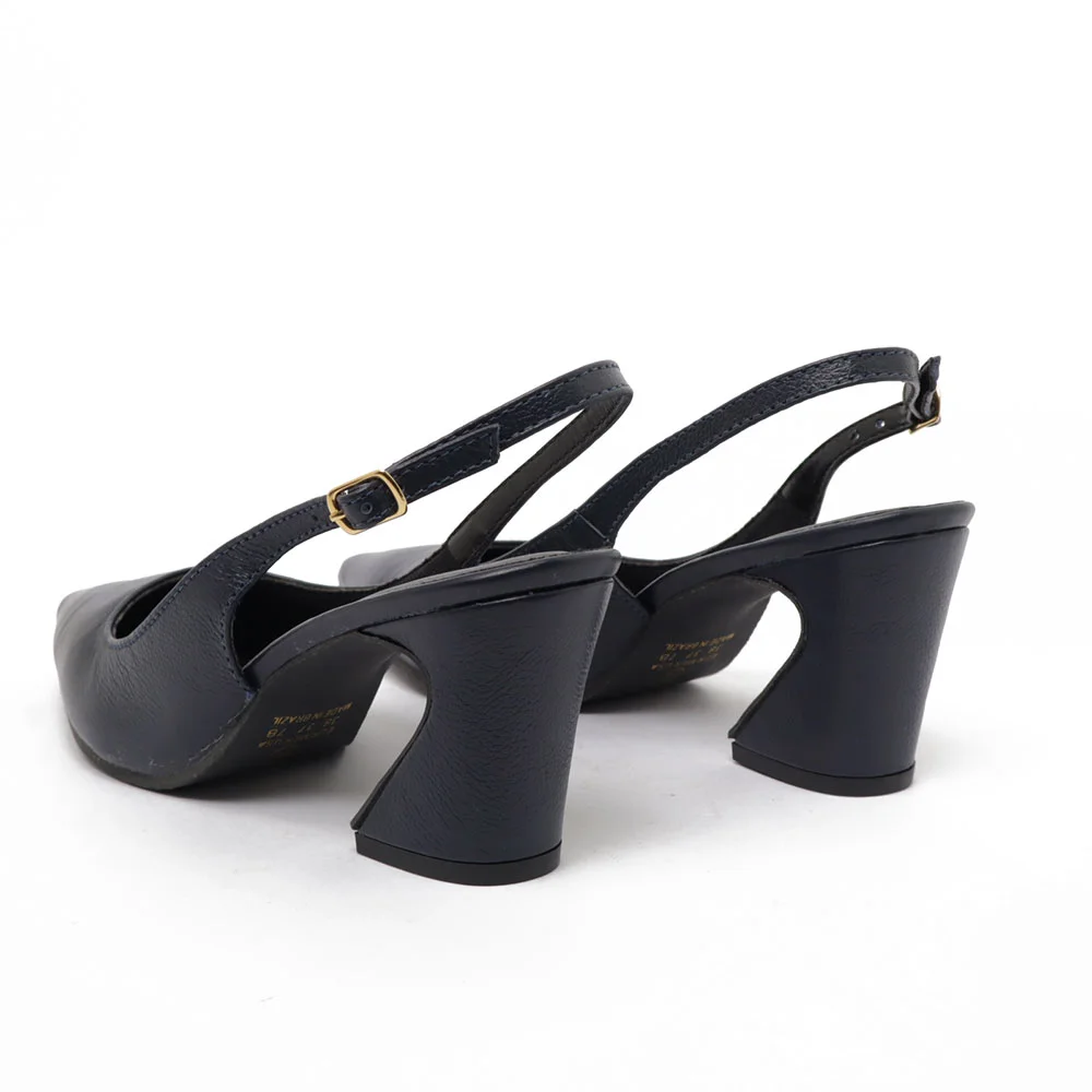 Slingback Sapato Da Corte Salto Médio Vírgula  Couro Azul Marinho 4