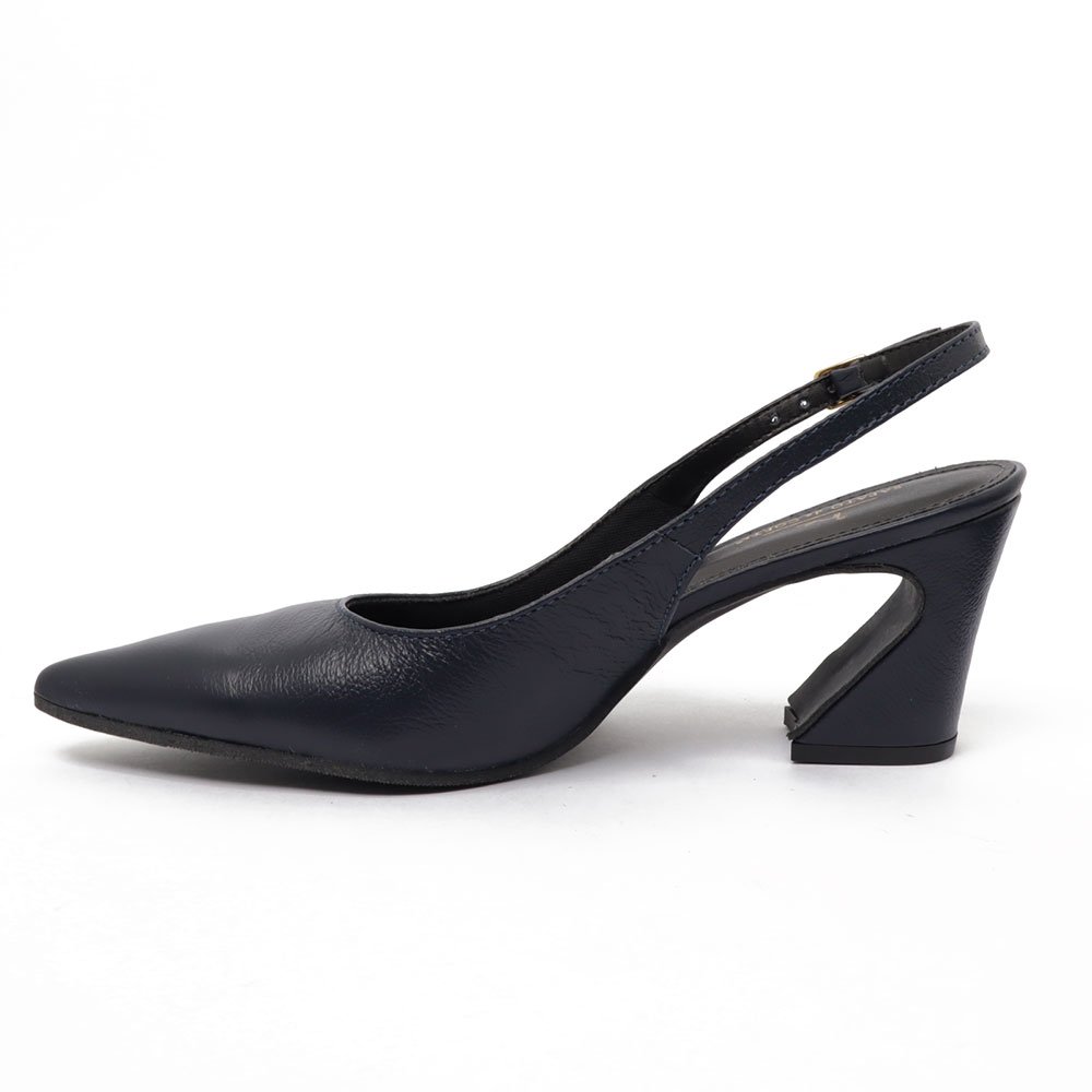 Slingback Sapato Da Corte Salto Médio Vírgula  Couro Azul Marinho 6