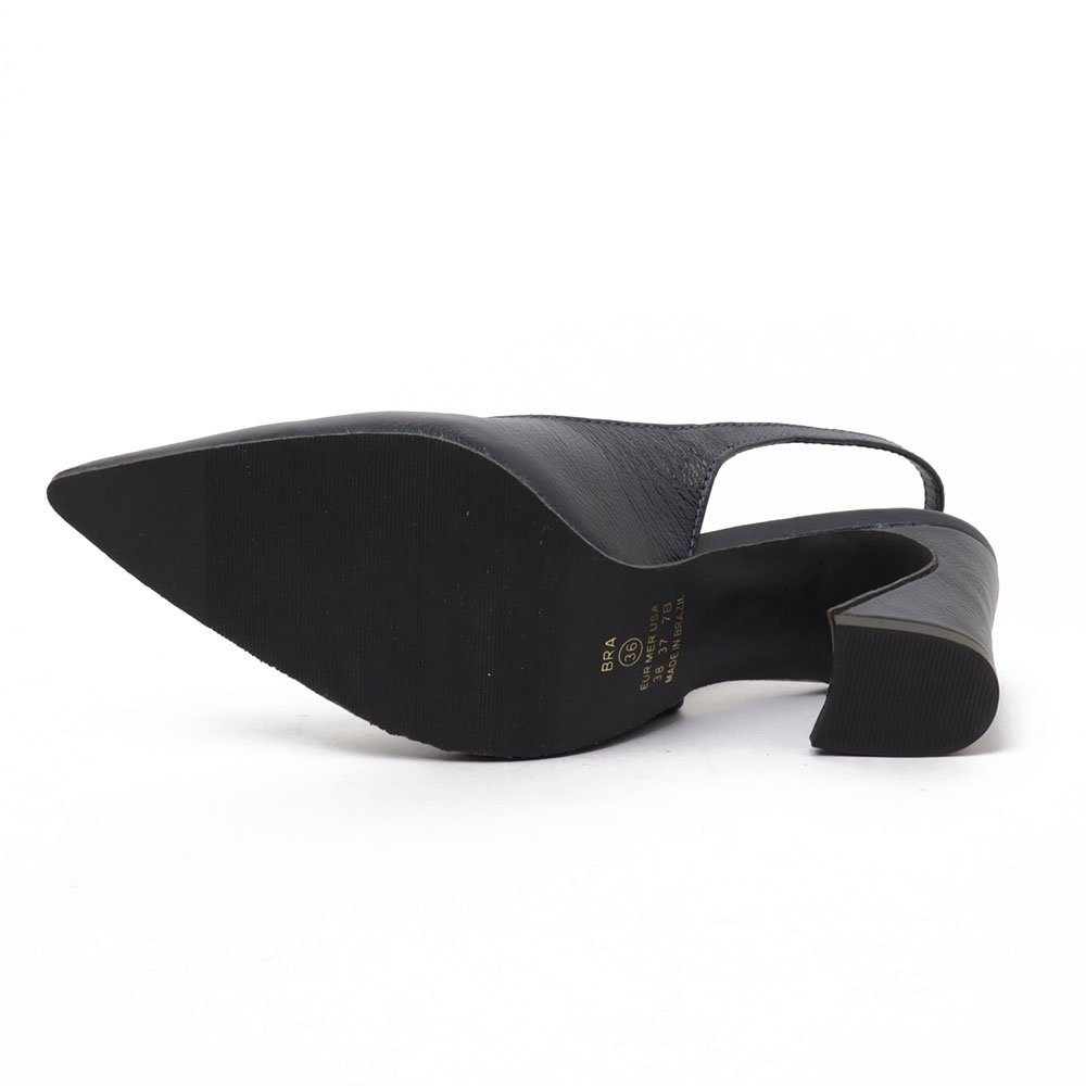 Slingback Sapato Da Corte Salto Médio Vírgula  Couro Azul Marinho 8