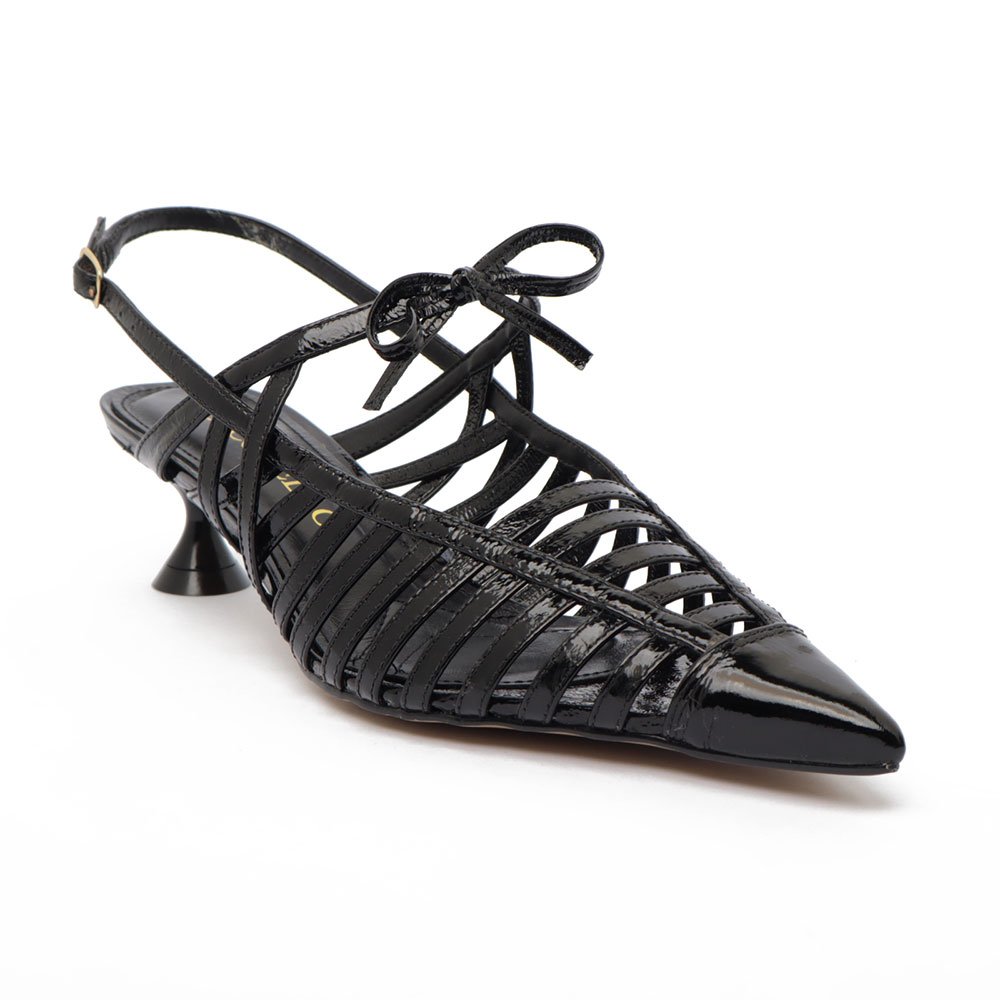 Slingback Cecconello Vazado Salto Baixo Couro Preto 2