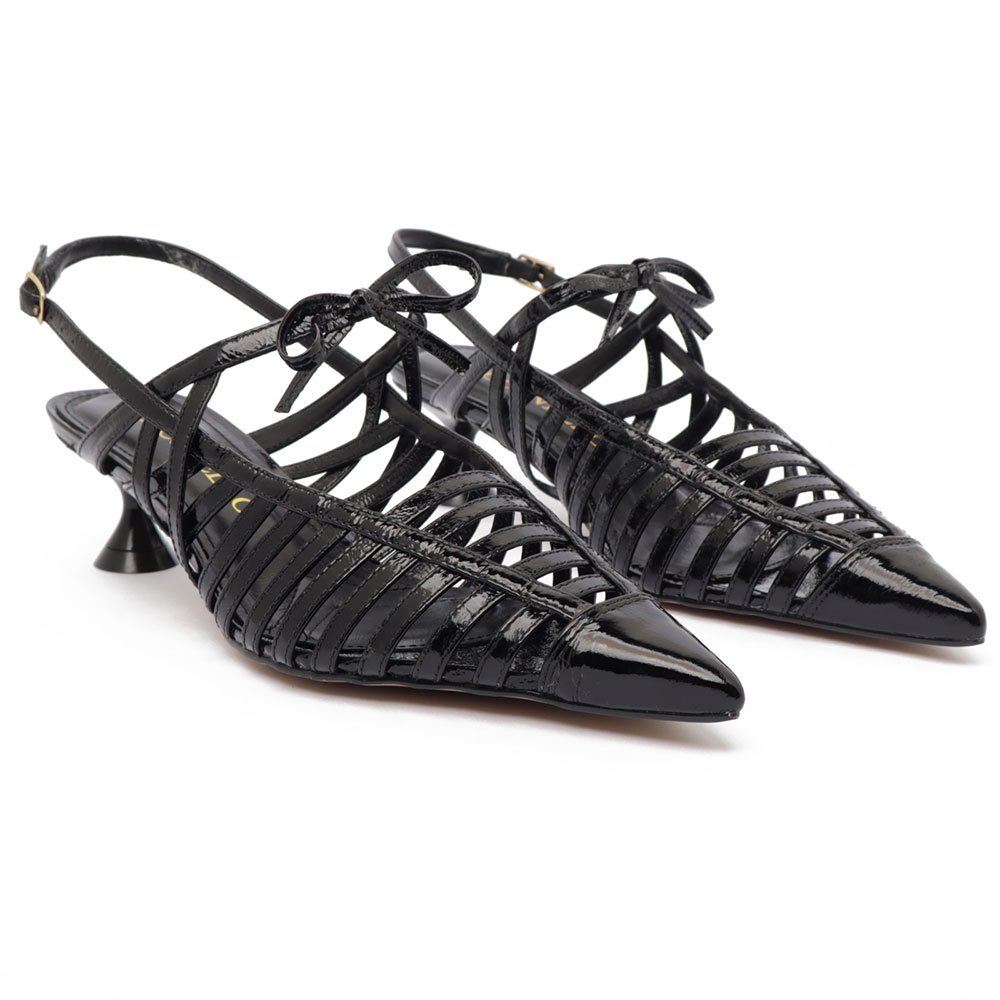 Slingback Cecconello Vazado Salto Baixo Couro Preto 3