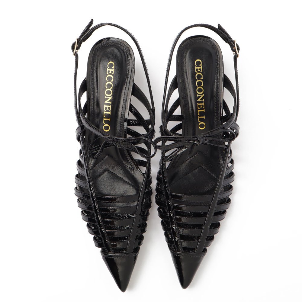 Slingback Cecconello Vazado Salto Baixo Couro Preto 5