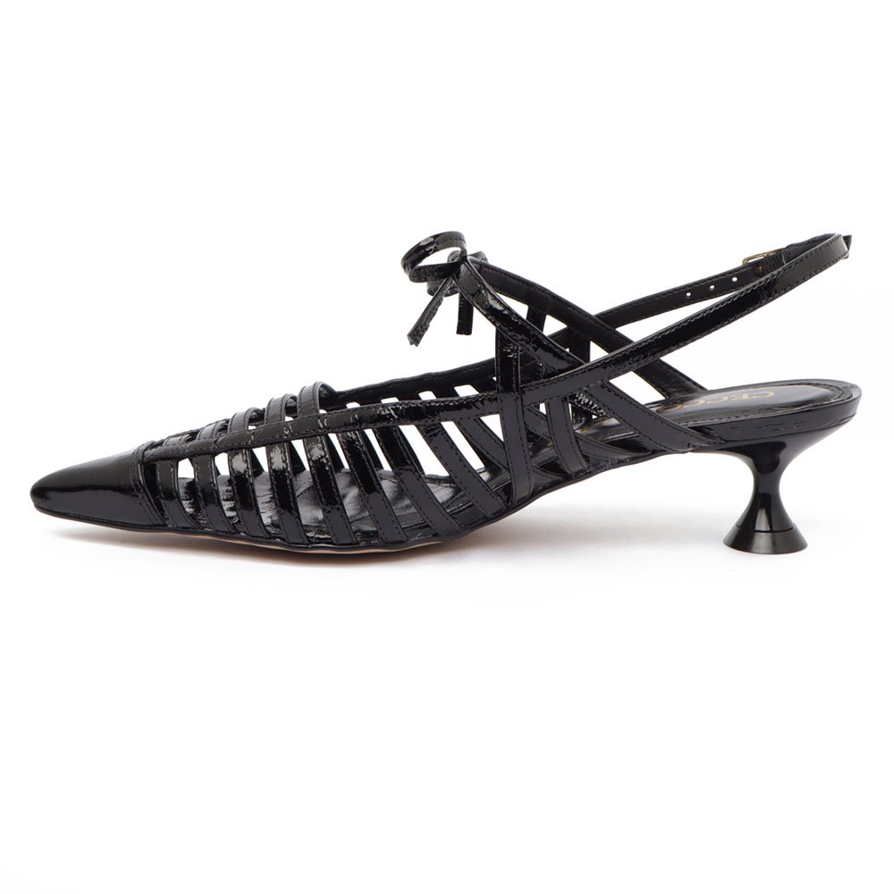 Slingback Cecconello Vazado Salto Baixo Couro Preto 7