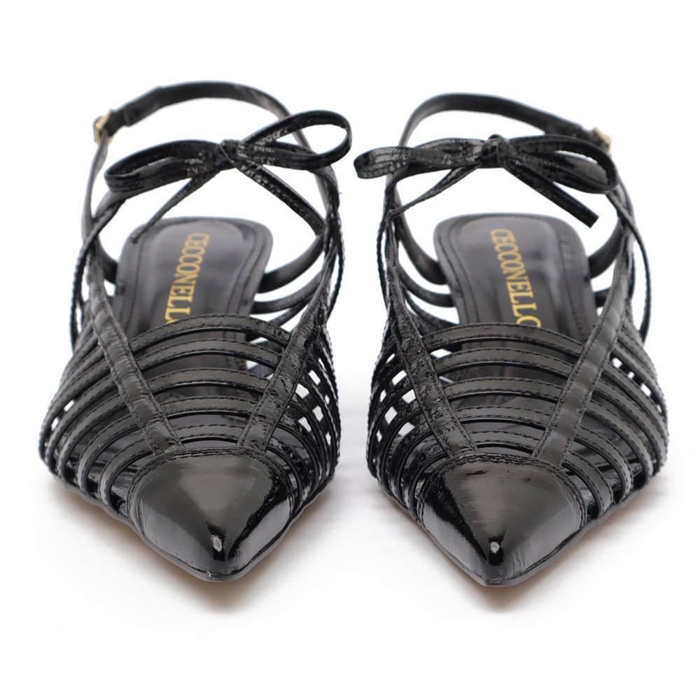 Slingback Cecconello Vazado Salto Baixo Couro Preto 8