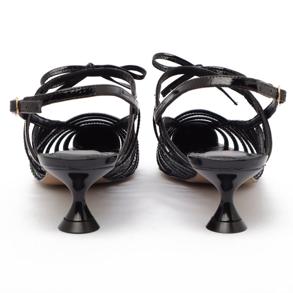 Slingback Cecconello Vazado Salto Baixo Couro Preto 9