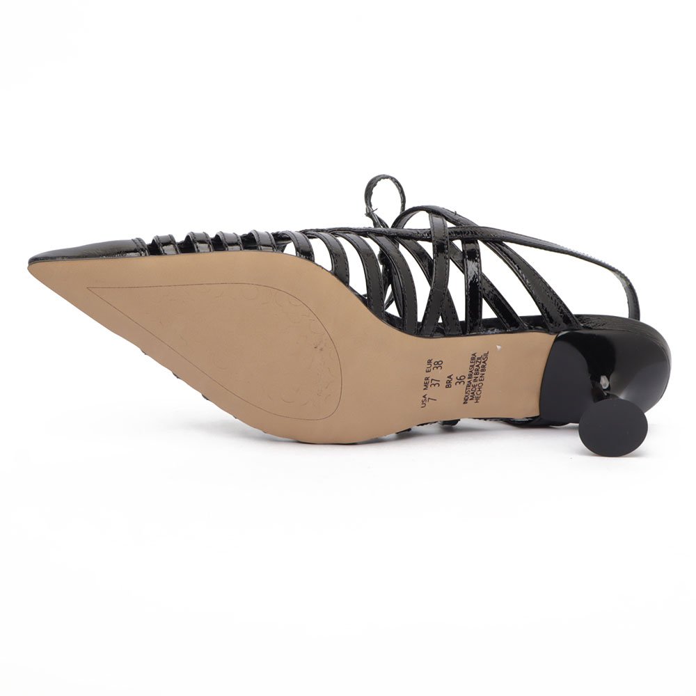 Slingback Cecconello Vazado Salto Baixo Couro Preto 10