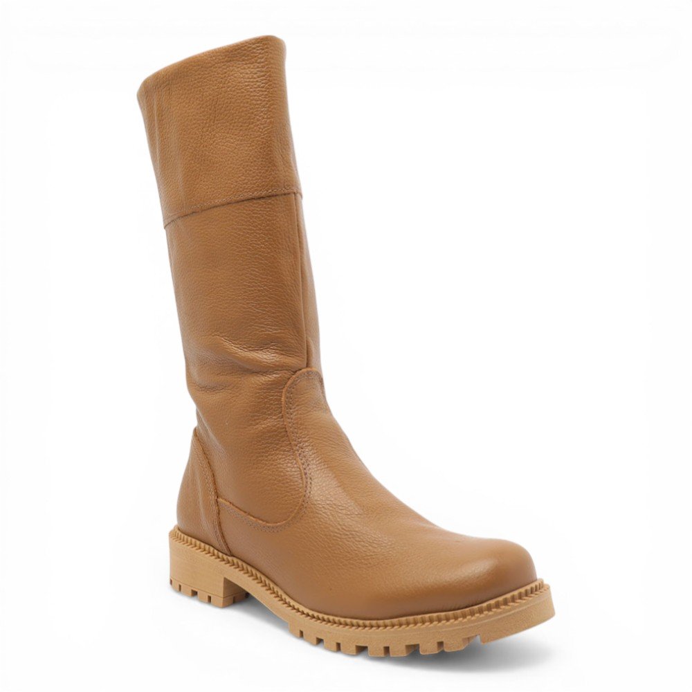 Bota Feminina Sapato Da Corte Cano Médio Flat Salto Tratorado - Produto 11 Bege 2