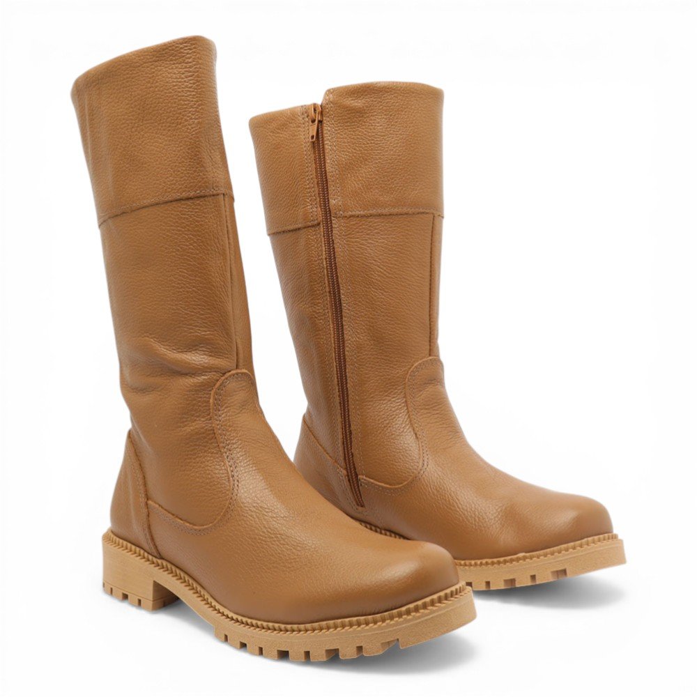 Bota Feminina Sapato Da Corte Cano Médio Flat Salto Tratorado - Produto 11 Bege 3