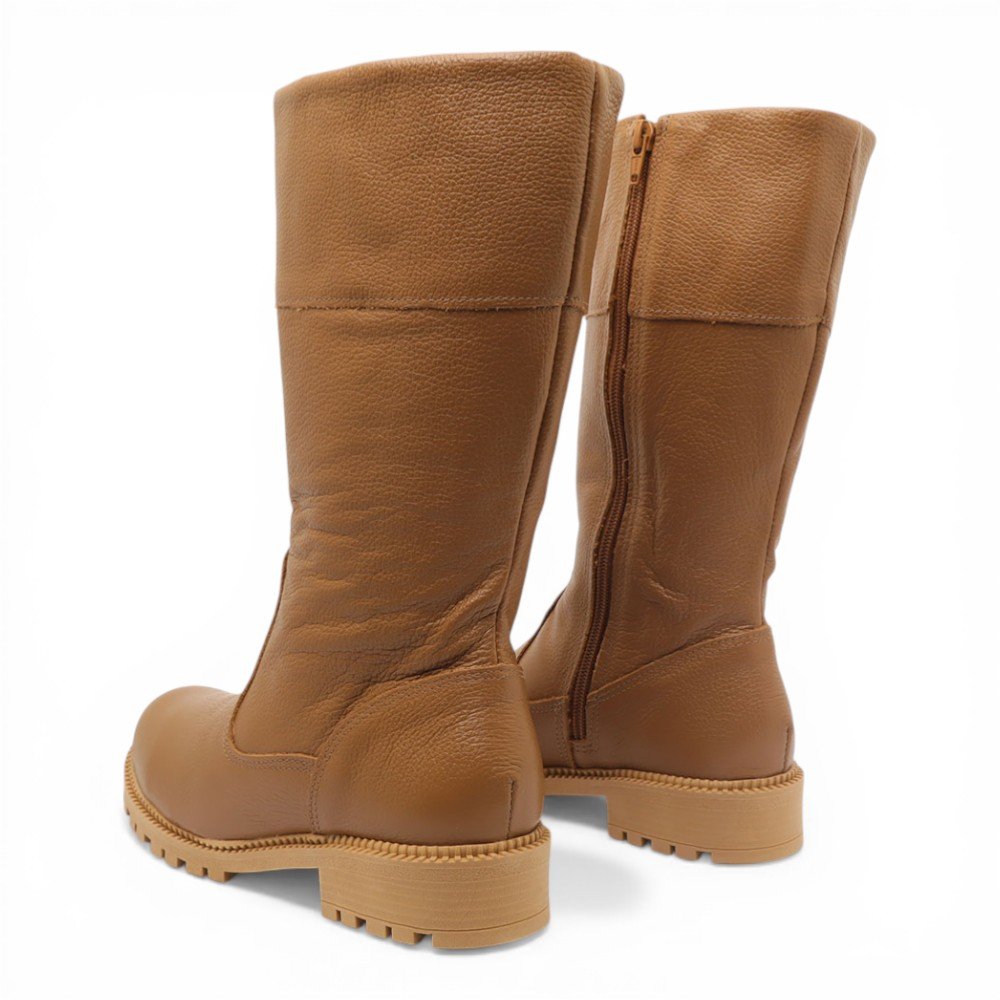 Bota Feminina Sapato Da Corte Cano Médio Flat Salto Tratorado - Produto 11 Bege 4