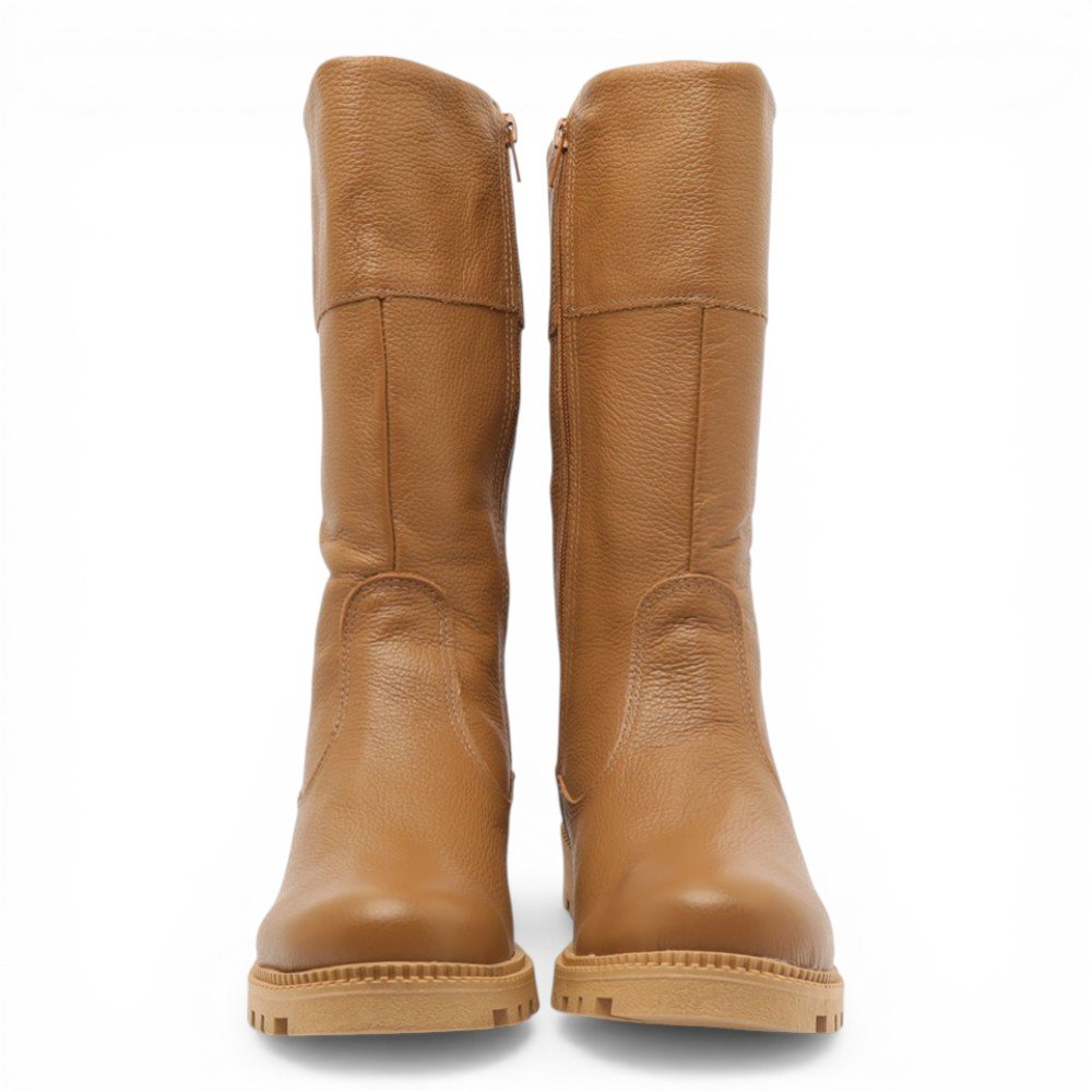 Bota Feminina Sapato Da Corte Cano Médio Flat Salto Tratorado - Produto 11 Bege 5