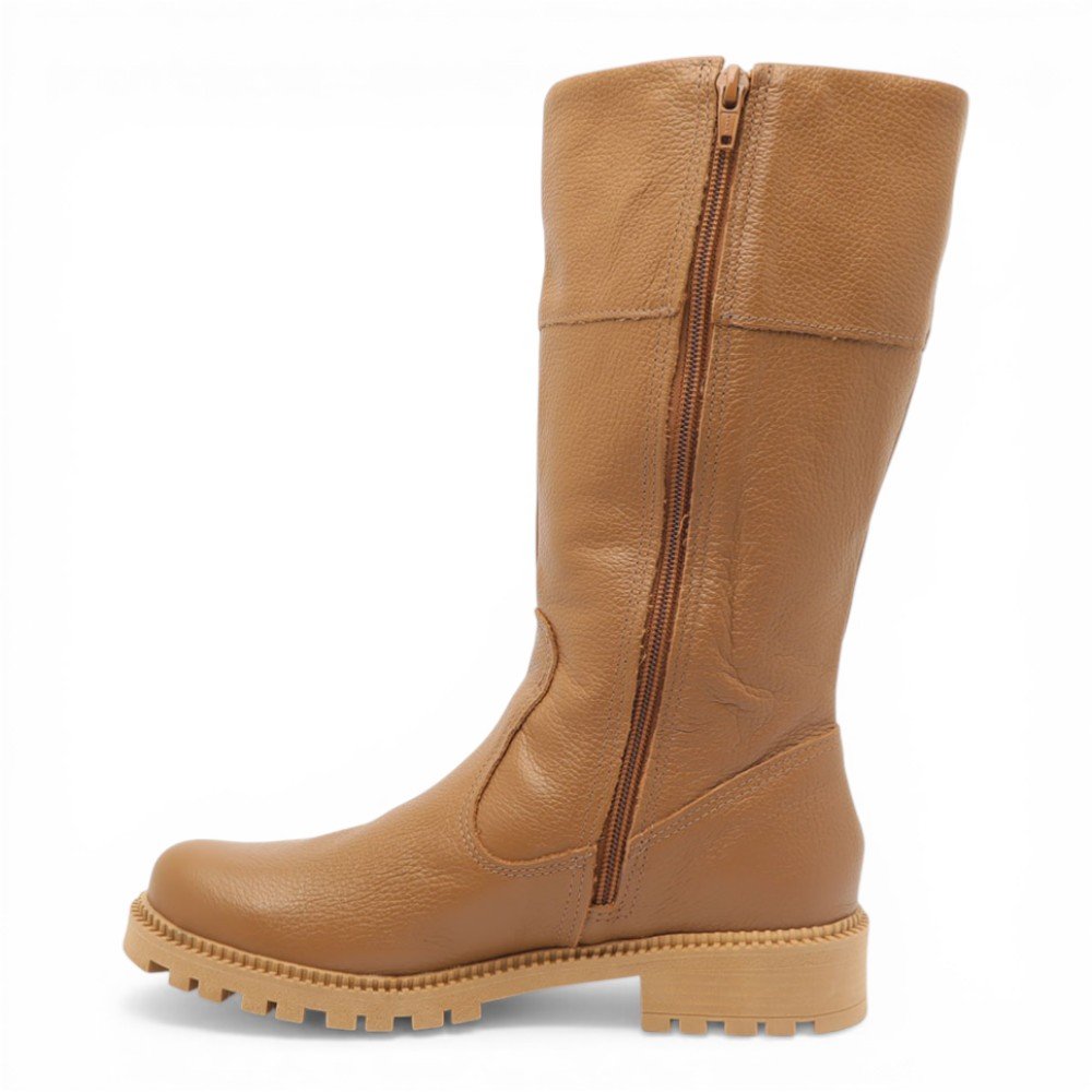 Bota Feminina Sapato Da Corte Cano Médio Flat Salto Tratorado - Produto 11 Bege 6