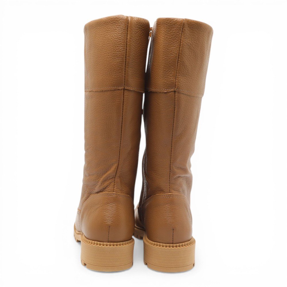 Bota Feminina Sapato Da Corte Cano Médio Flat Salto Tratorado - Produto 11 Bege 7