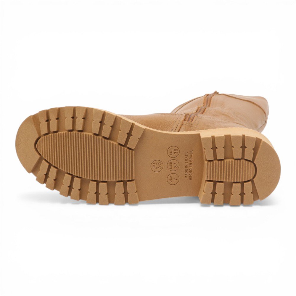 Bota Feminina Sapato Da Corte Cano Médio Flat Salto Tratorado - Produto 11 Bege 9
