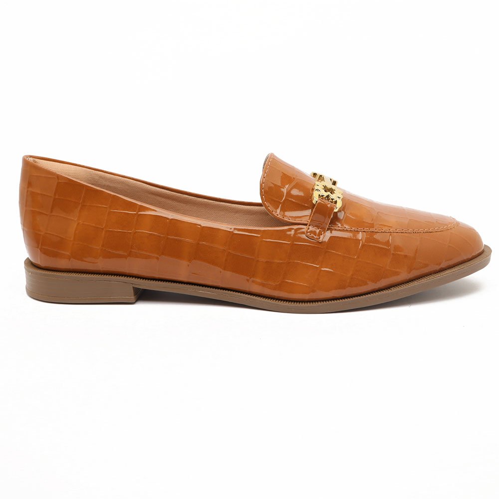 Mocassim Sapato da Corte Bico Oval Croco Detalhe Fivela