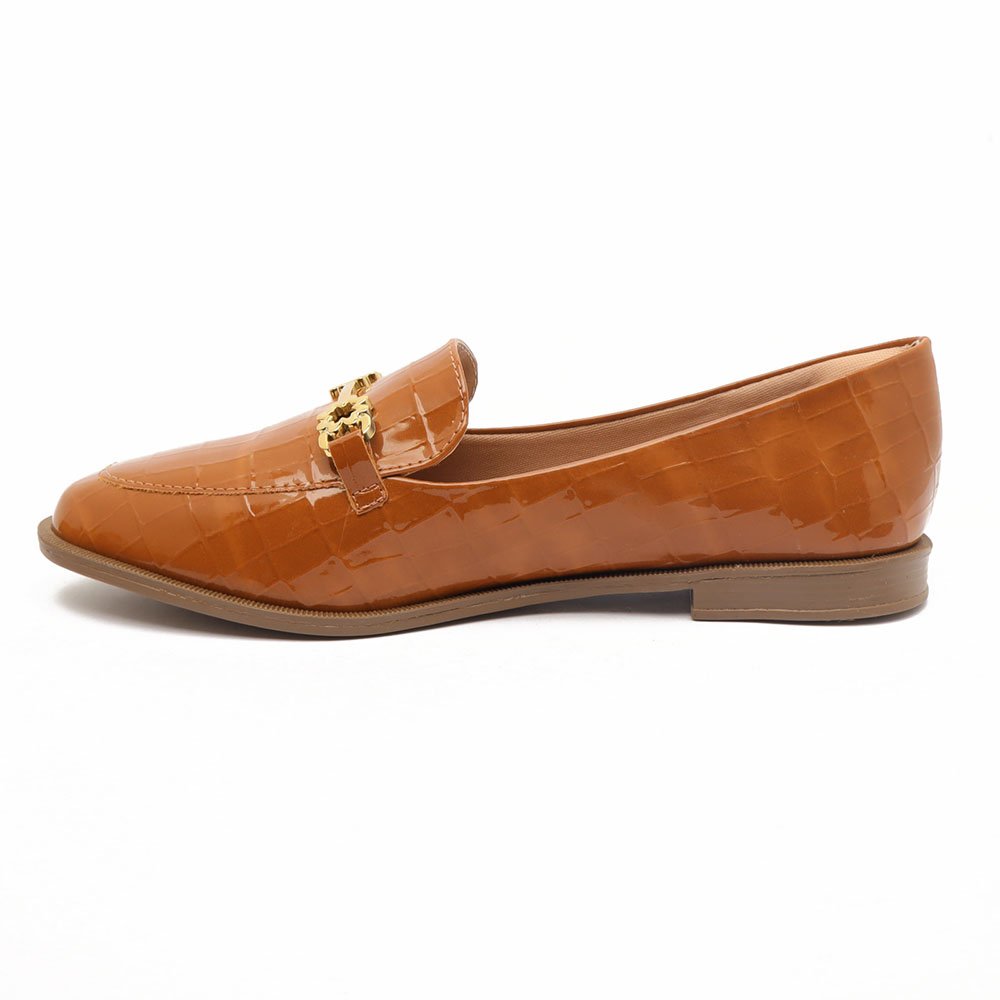 Mocassim Sapato da Corte Bico Oval Croco Detalhe Fivela Caramelo 6