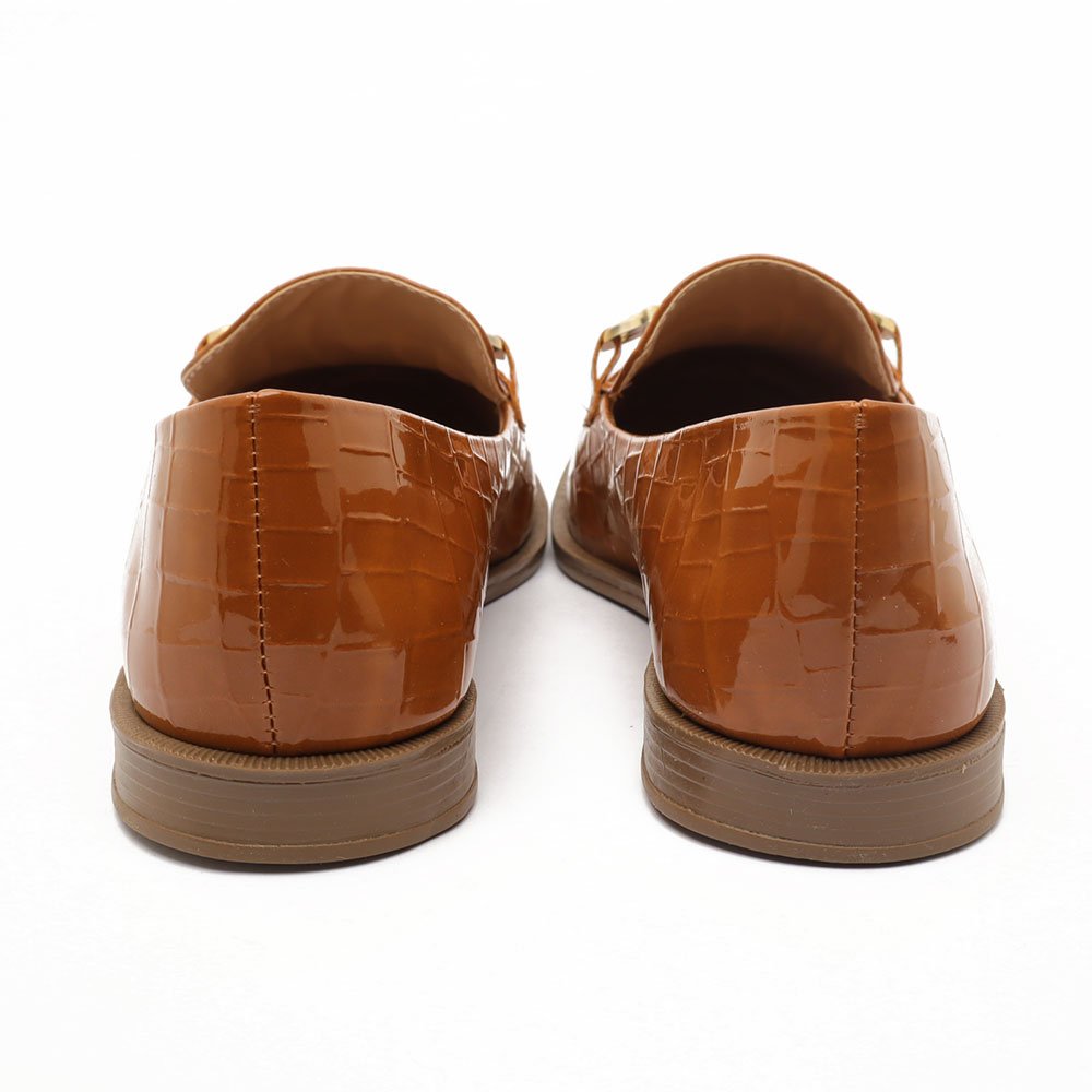 Mocassim Sapato da Corte Bico Oval Croco Detalhe Fivela Caramelo 9