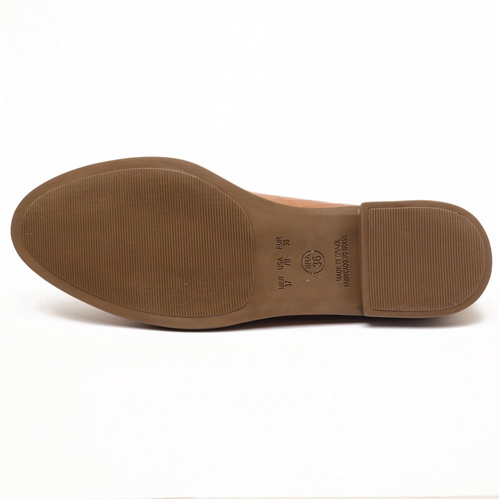 Mocassim Sapato da Corte Bico Oval Croco Detalhe Fivela Caramelo 10