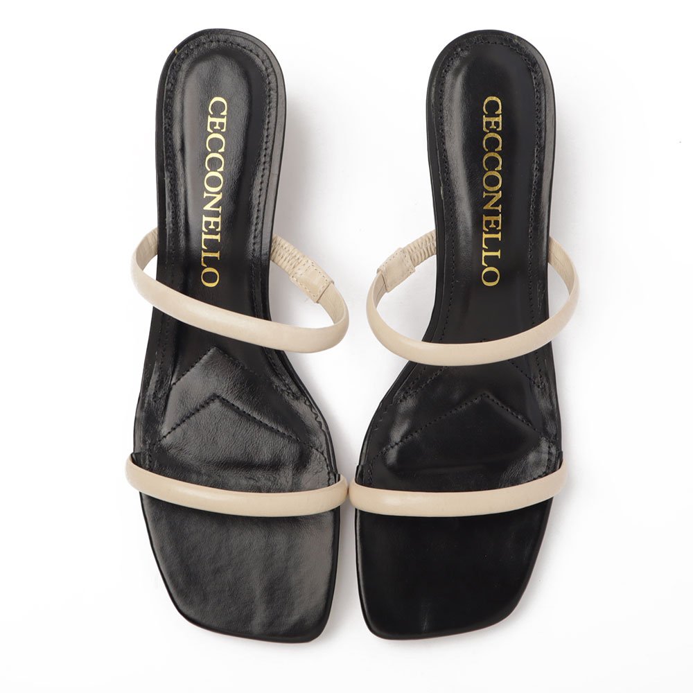Tamanco Cecconello Couro Salto Baixo Cromado Branco/Preto 5