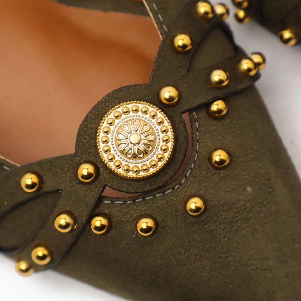Slingback Belluno Salto Fino Baixo Tachas Moeda Verde Militar 12