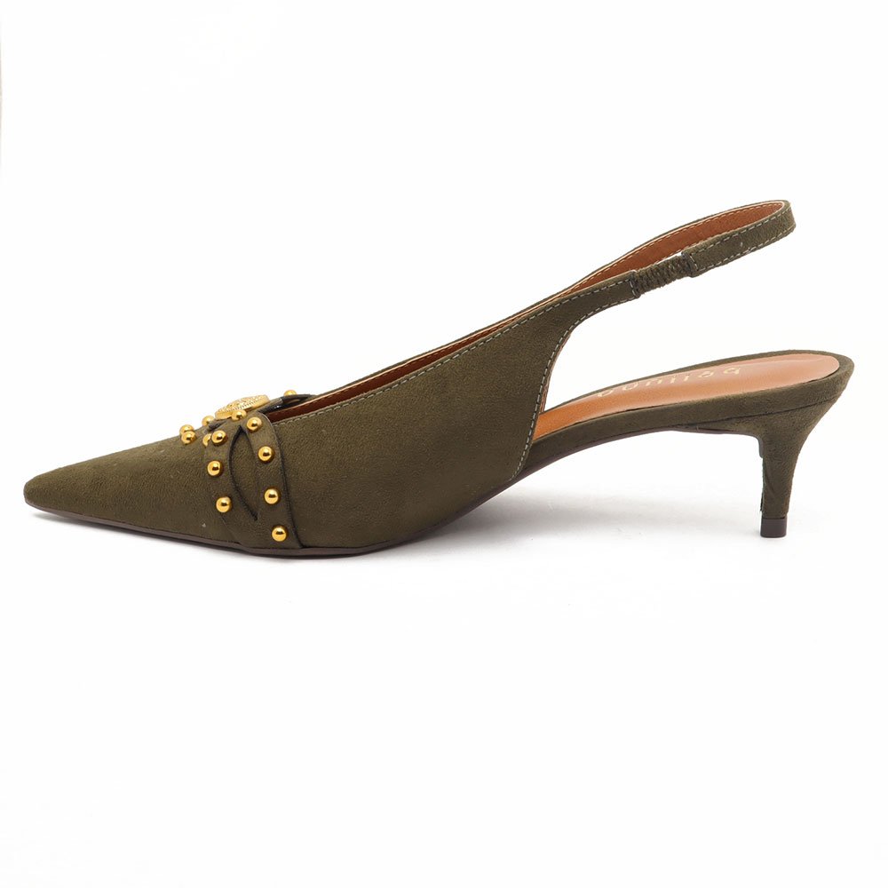 Slingback Belluno Salto Fino Baixo Tachas Moeda Verde Militar 6