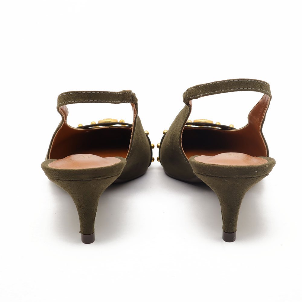 Slingback Belluno Salto Fino Baixo Tachas Moeda Verde Militar 7