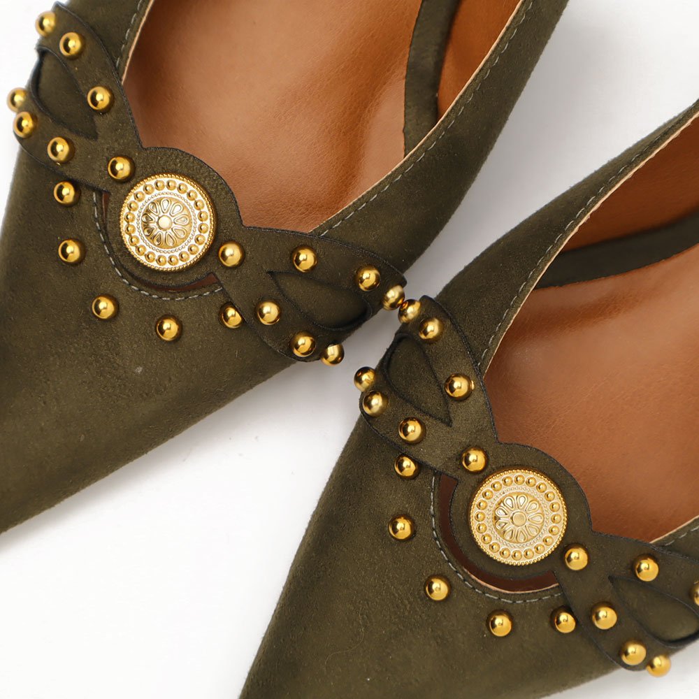 Slingback Belluno Salto Fino Baixo Tachas Moeda Verde Militar 9