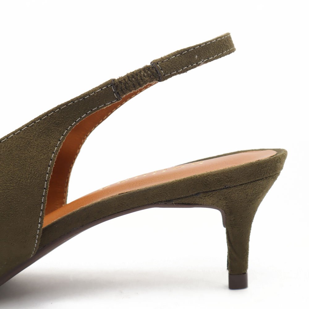 Slingback Belluno Salto Fino Baixo Tachas Moeda Verde Militar 10